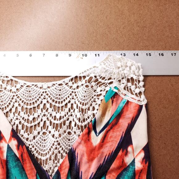 Felicity & Coco Jersey Maxi Dress M Multi Crochet Back Empire Waist Flowy Boho - Picture 4 of 11